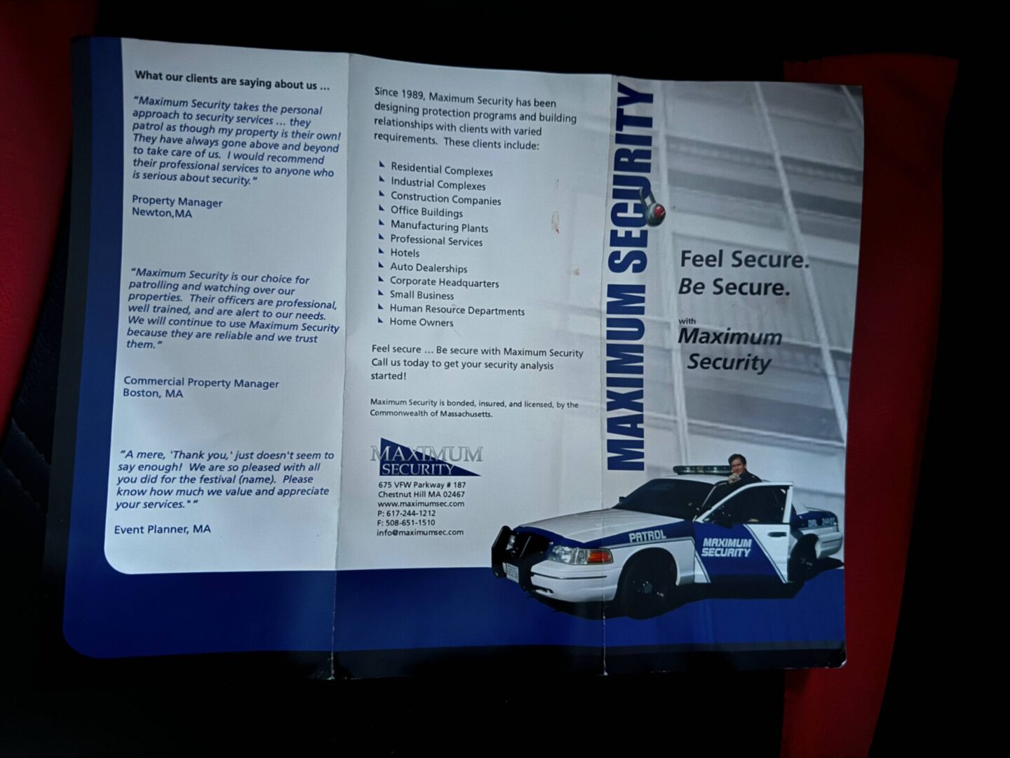 A brochure with a police car on it